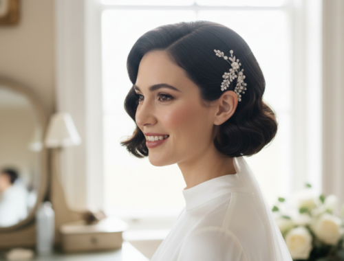 acconciatura da sposa per capelli corti